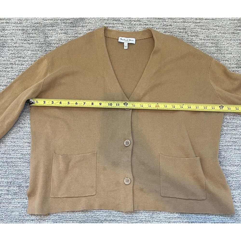 Michael Stars Milano Button Up V-Neck Dolman Cardigan Sweater Tan Size S - Picture 6 of 7